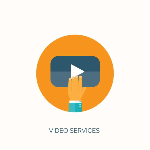Vector illustration. Flat video hosting. Online cinema and services. — Stok Vektör