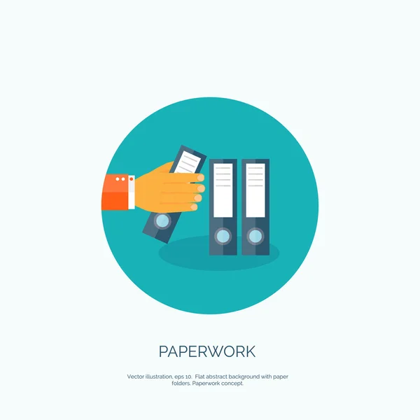 Vector illustration. Flat background with hand documents folder. Paperwork and financials. — Stock Vector