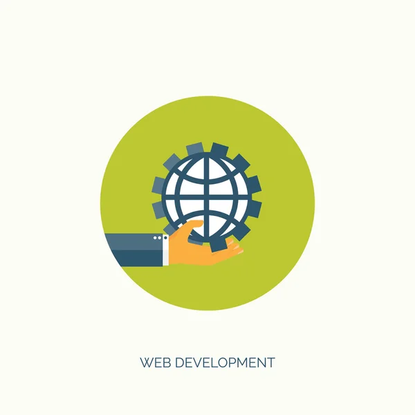 Vector illustration. Web development. Flat computing background. Programming and coding. Web development and search. Search engine optimization. Innovation and technologies. Mobile app. — Wektor stockowy