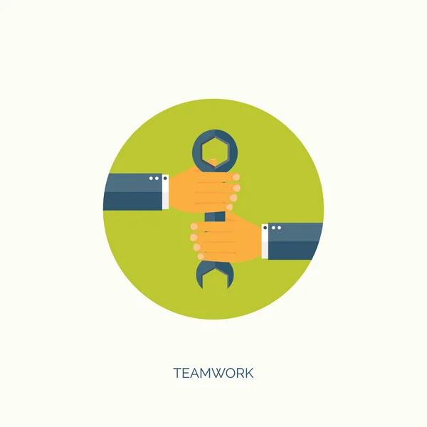 Vector illustration. Flat wrench and hand. Repair service. Teamwork. Business  and cooperation. — Wektor stockowy