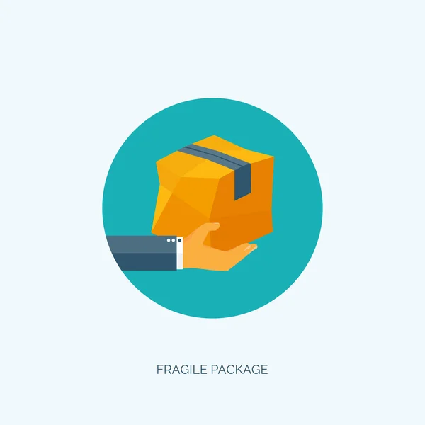 Ilustração vetorial. Caixa de cartão plana. Transporte e embalagem. Serviço de correio e entrega on-line . — Vetor de Stock