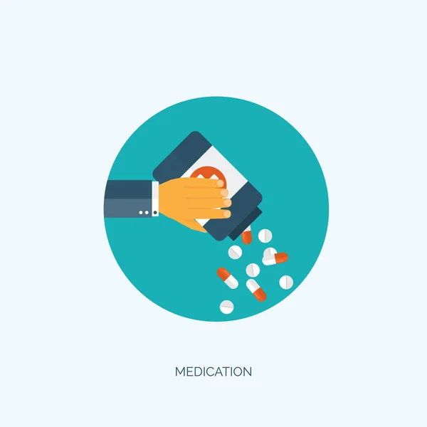 Vector illustration. Flat medical background. First aid and diagnostic. Medical research and therapy. Global healthcare. — 스톡 벡터