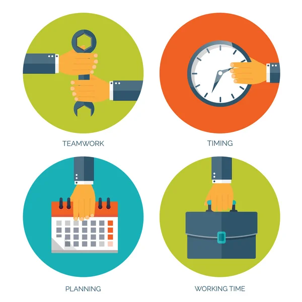 Vector illustration. Flat business background with date and time. Management and administrative planning. — ストックベクタ