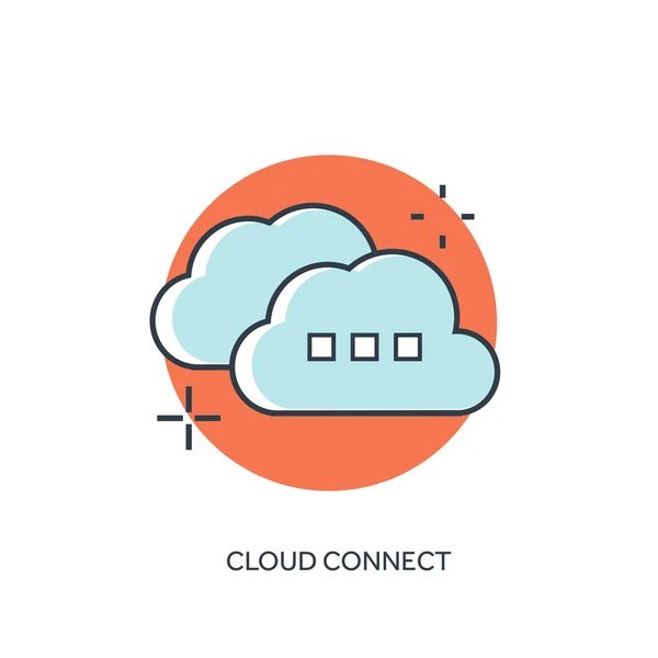 Flat lined cloud computing icon. Data storage. — Stock vektor
