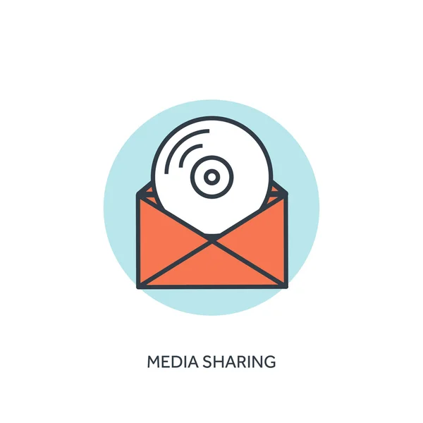 Flat lined compact disk icon. Email icon. Media sharing — 图库矢量图片