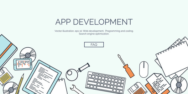 Vector illustration. Flat backgrounds set. Programming and coding online. Web courses. Internet and web design. App development.