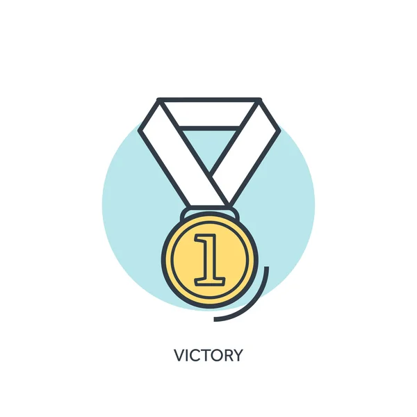 Flat gold lined medal icon — ストックベクタ