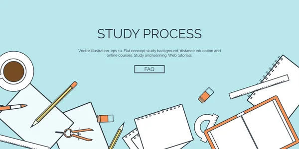 Ilustração vetorial. Fundo plano definido. Educação à distância e aprendizagem. Cursos online e web school. Conhecimento e informação. Processo de estudo. E-learning . —  Vetores de Stock