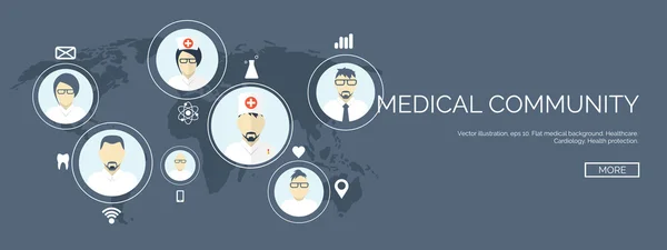 Vector illustration. Flat header. Medical background. First aid and diagnostic. Medical research and therapy. Global healthcare. — Stock vektor