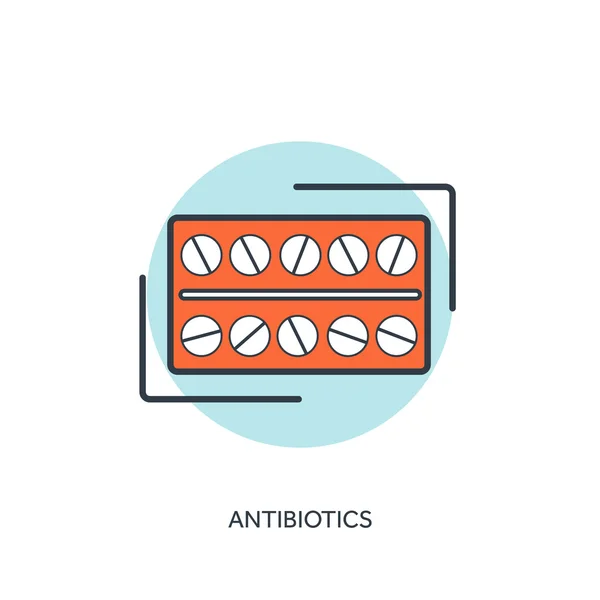 Vector illustration.Pills and antibiotics. Medical icon. First aid help and diagnosis.Medical research and therapy. Global healthcare. — Stockvector