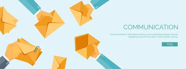 Vector illustration. Flat header.  Business communication and correspondence. Social network. Global communication. Web cha — Wektor stockowy
