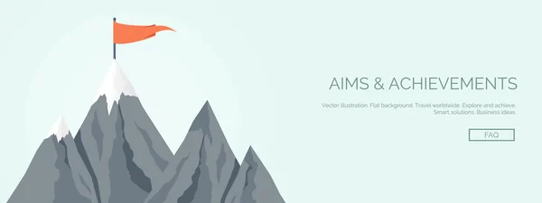 Vector illustration. Flat mountaines. Mission and achievement. Nature and travel. Success and smart solutions concept background. — Wektor stockowy