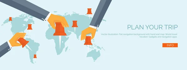 Vector illustration. Flat backgrounds set. Navigation and travelling.  Map pointer and location finding. Web application. — Stock vektor