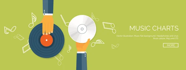 Vector illustration. Flat background. Music.production. Show business. Mp3 and compact disk. Voice recording. Singind and karaoke. Audio store. — Stockvector