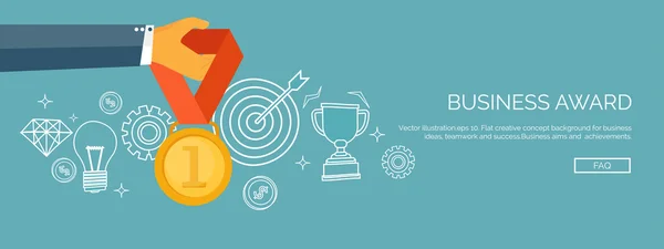 Ilustração vetorial. Plano de fundo conceito de negócios. Realizações e missão. Objectivos e novas ideias. Soluções inteligentes. Primeiro lugar. Medalha . — Vetor de Stock