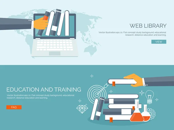 Векторная иллюстрация. Плоский фон для изучения. Образование и онлайн-курсы, веб-уроки, электронное обучение. Обучение и творческий процесс. Сила знания. Видеоуроки . — стоковый вектор