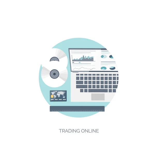 Flat vector illustration. Flat background. Finance and market news. Computer and online trading. Web currency. Bank card and internet payments. — Stockový vektor