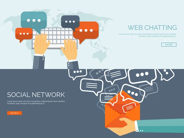 Vektorillustration. globale Kommunikation. Soziales Netzwerk und Chat. E-Mail und SMS. Webaufrufe. Internet. — Stockvektor