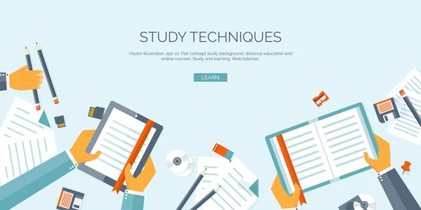 Vector illustration. Flat header.Distance education and learning. Online courses and web school. Knowledge and information. Study process. E-learning. — 图库矢量图片