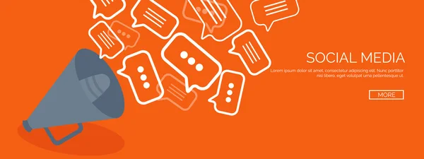 Vector illustration. Flat background. Social media, chatting. Global communication. Laptop, computer and loudspeaker. Emailing. Web chat and internet messages. Sms.