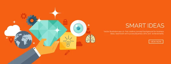 Vector illustration. Flat header. New ideas and smart solutions. Business aims. Teamwork. Targeting. — Stok Vektör