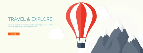 Flat air balloon. Travel and explore. — Stockvector