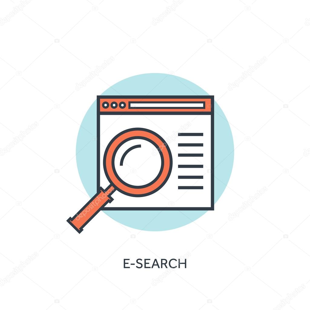 Flat lined loupe icon. Web search.