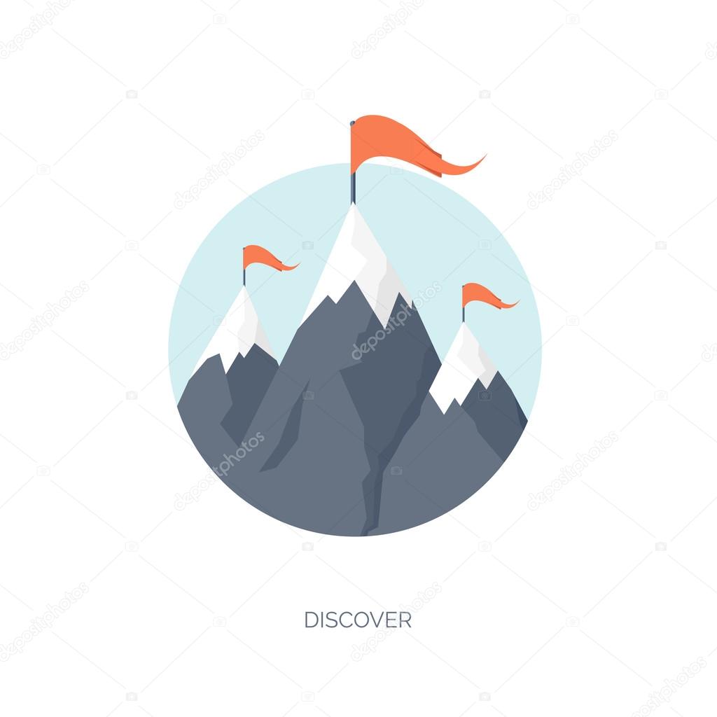 Vector illustration. Flat mountaines. Mission and achievement. Nature and travel. Success and smart solutions concept background.