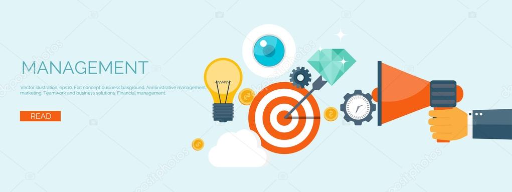 Vector illustration. Flat header. Target and bulb. Management and achievements. Smart solutions and business aims. Generating ideas. Business planning and strategy