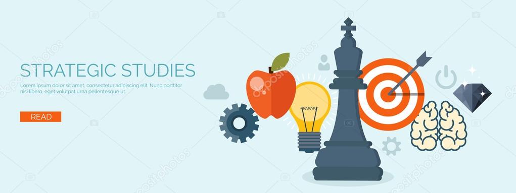 Vector illustration. Flat header. Hand and chess. Management and achievements. Smart solutions and business aims. Generating ideas. Business planning and strategy