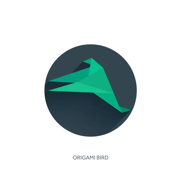 Origami flat paper bird on abstract round background with shadow. — Stock vektor