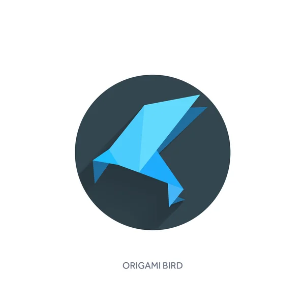 Origami flat paper bird on abstract round background with shadow. — Stock vektor