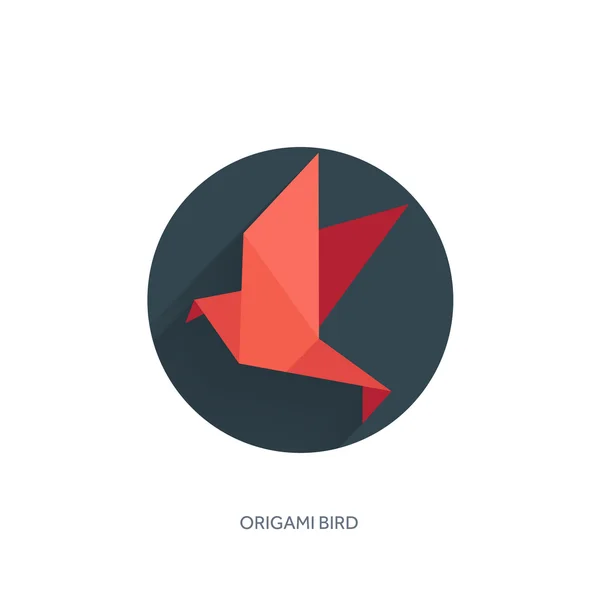 Origami flat paper bird on abstract round background with shadow. — Stock vektor