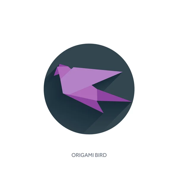 Origami oiseau de papier plat sur fond rond abstrait avec ombre . — Image vectorielle