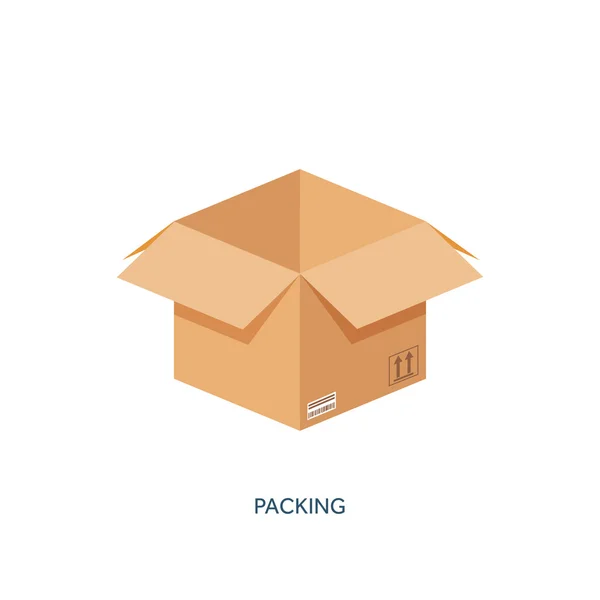 Ilustración vectorial. Caja de cartón plano. Transporte, embalaje, envío. Servicio de correos y entrega . — Vector de stock