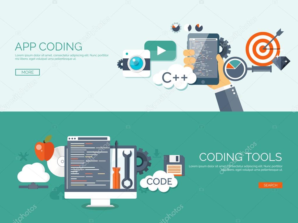 Download Vector illustration. Flat background. Coding, programming. SEO. Search engine optimization. App ...