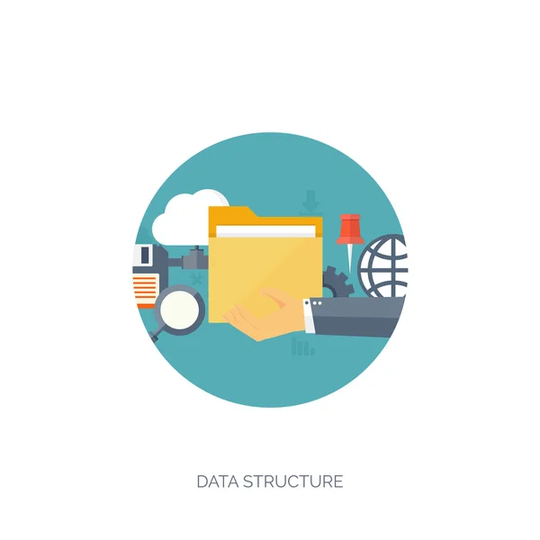 Illustrazione vettoriale. Piatto sfondo cloud computing. Tecnologia della rete di archiviazione dati. Contenuti multimediali e siti web di hosting. Memoria, trasferimento di informazioni . — Vettoriale Stock