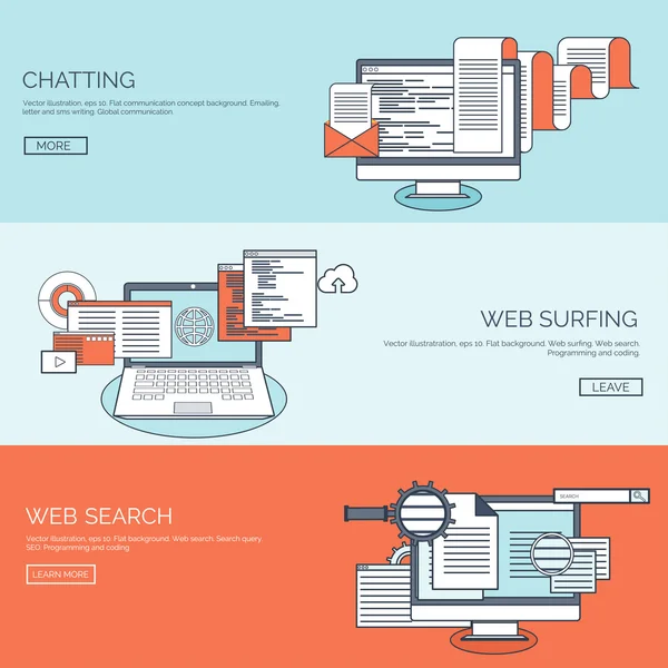 Ilustración vectorial. Fondo plano. Codificación, programación. SEO. Optimización de motores de búsqueda. Desarrollo y creación de aplicaciones. Software, código de programa. Diseño web . — Vector de stock