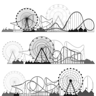 Vector illustration. Ferris wheel. Carnival. Funfair background. Circus park. Roller coaster.