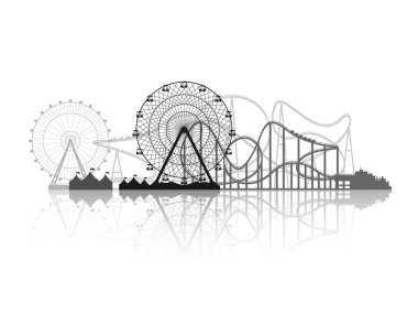 Vector illustration. Ferris wheel. Carnival. Funfair background. Circus park. Roller coaster.