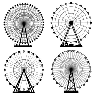 Vector illustrations set. Ferris wheel. Carnival. Funfair background.