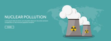 Vector illustration. Flat industrial background. Nuclear power plant, fuel. Environment protection. Eco problems. Air pollution. Urbanization.