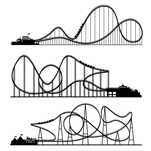 Векторная иллюстрация. Колесо обозрения. Карнавал. Забавное прошлое. Цирк-парк. Американские горки
.