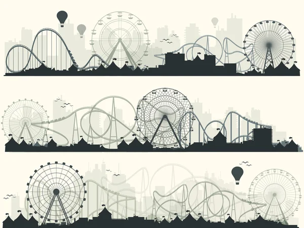 Vector illustration. Ferris wheel. Carnival. Funfair background. Circus park. Roller coaster.
