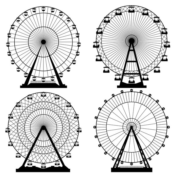 Vector illustrations set. Ferris wheel. Carnival. Funfair background.