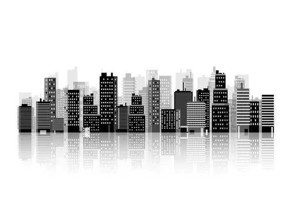 Vector illustration. Set of city silhouettes. Cityscape. Town skyline. Panorama. Midtown houses. Skyscrapers. — Stockový vektor