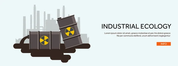 Vector illustration. Flat industrial background. Nuclear power plant, fuel. Environment protection. Eco problems. Air pollution. Urbanization. — 스톡 벡터