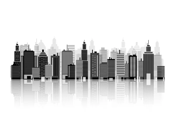 Vector illustration. Set of city silhouettes. Cityscape. Town skyline. Panorama. Midtown houses. Skyscrapers. — Stock Vector