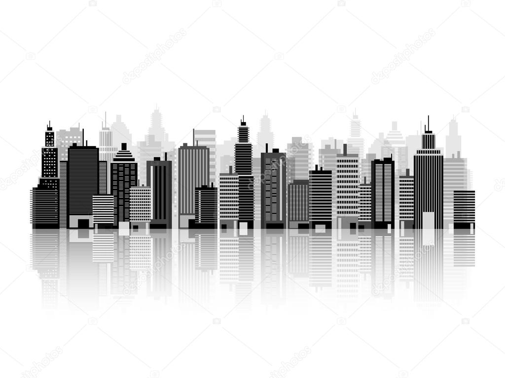 Vector illustration. Set of city silhouettes. Cityscape. Town skyline. Panorama. Midtown houses. Skyscrapers.