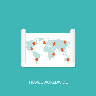 Vector illustration. Flat map with pointer. Travel.